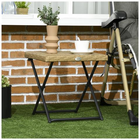 Tavolino da Giardino Pieghevole Salvaspazio in Rattan Sintetico e Acciaio, 40x40x40cm, Colore Vimini - Foto 2