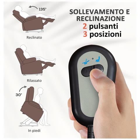 Poltrona Alzapersona Elettrica Reclinabile con Telecomando e Tasca in Tessuto, Marrone Scuro - Foto 2