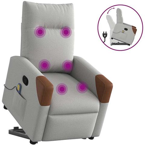 Poltrona Alzapersona Massaggi Reclinabile Grigio Nuvola Tessuto - Foto 1