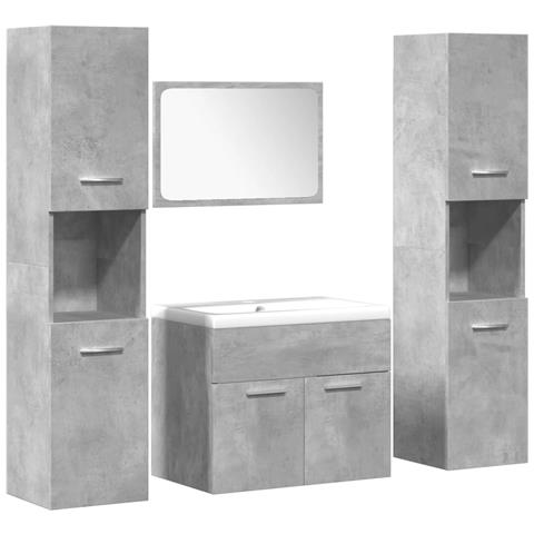 Set Mobili Da Bagno 4 Pz Grigio Cemento In Legno Multistrato - Foto 2