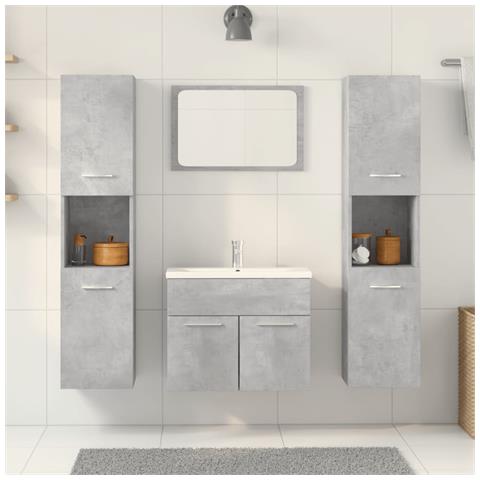 Set Mobili Da Bagno 4 Pz Grigio Cemento In Legno Multistrato - Foto 3