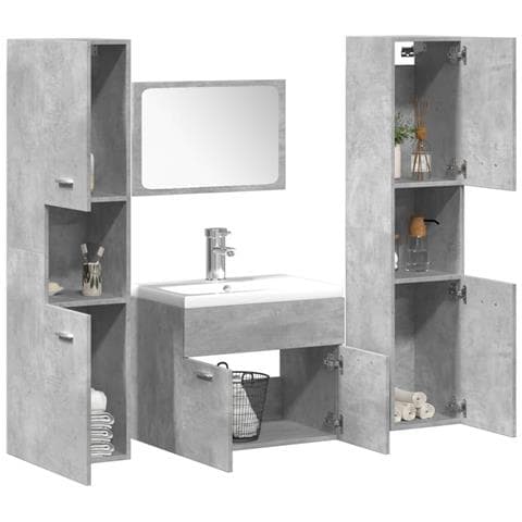 Set Mobili Da Bagno 4 Pz Grigio Cemento In Legno Multistrato - Foto 1
