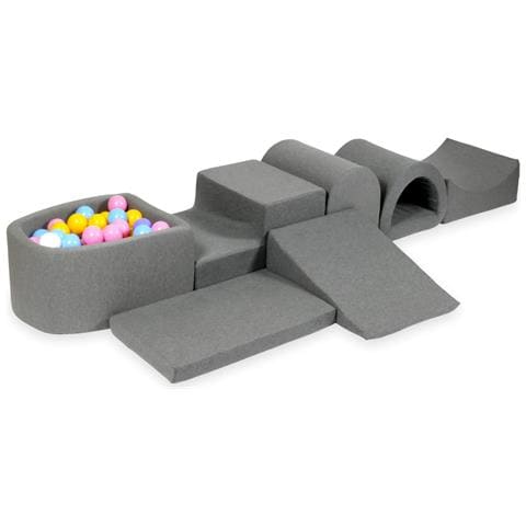 Grootste Foam Speelset Met Micropool Grijs Met Ballen 100 Stuks (lichtblauw, Geel, Geme Leerd, Poederroze, Wit) - Foto 1
