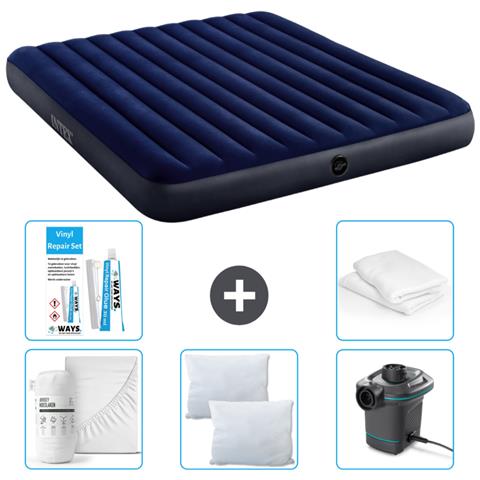 Set Materassino Gonfiabile - 203x183x25 Cm - Blu - Include Accessori Coordinati Cb2 - Foto 1