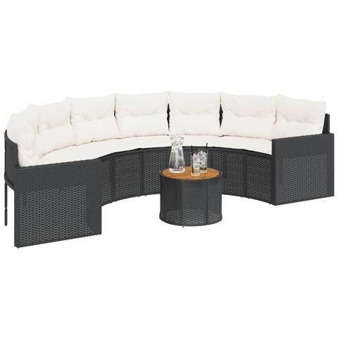 Divano Giardino Tavolo E Cuscini Semicircolare Nero Polyrattan - Foto 2