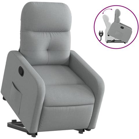 Poltrona Alzapersona Reclinabile Grigio Chiaro In Tessuto - Foto 1