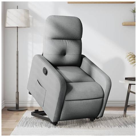 Poltrona Alzapersona Reclinabile Grigio Chiaro In Tessuto - Foto 8