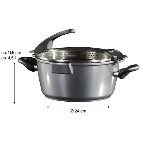 Casseruola In Ghisa, 24 Cm, Coperchio In Vetro Forato Per Scolare I Liquidi, Rivestimento Antiaderente - Foto 4