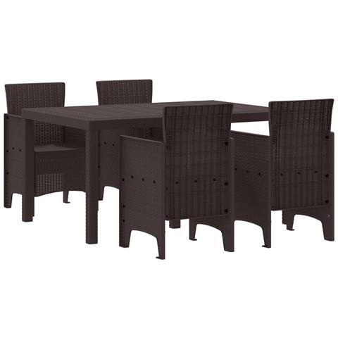 Set da Pranzo da Giardino 5 Pezzi in Polyrattan Marrone - Foto 1