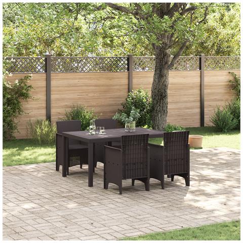 Set da Pranzo da Giardino 5 Pezzi in Polyrattan Marrone - Foto 2