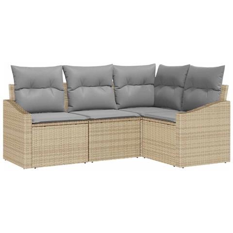 Set di Divano da Giardino 4 Pezzi con Cuscini Beige Polyrattan - Foto 1