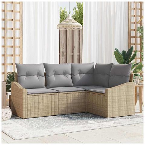 Set di Divano da Giardino 4 Pezzi con Cuscini Beige Polyrattan - Foto 2