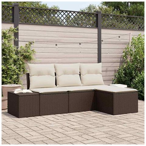 Set divani giardino 4 pezzi con cuscini in polyrattan marrone - Foto 2
