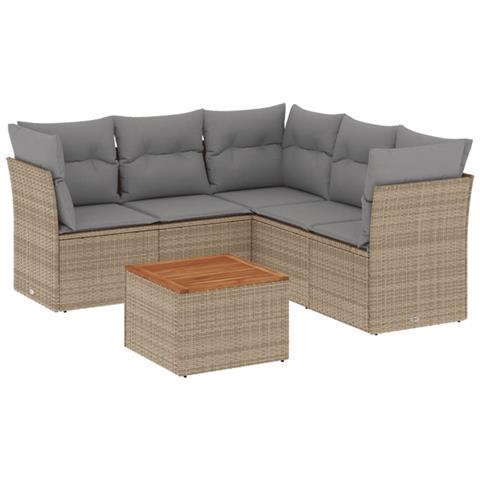Set Divano da Giardino 6 pz con Cuscini Beige Misto Polyrattan - Foto 1