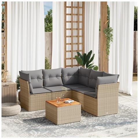 Set Divano da Giardino 6 pz con Cuscini Beige Misto Polyrattan - Foto 2