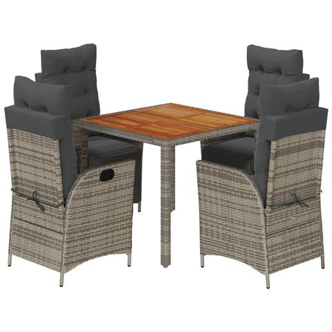 Set da Pranzo da Giardino 5 pz con Cuscini in Polyrattan Grigio - Foto 1