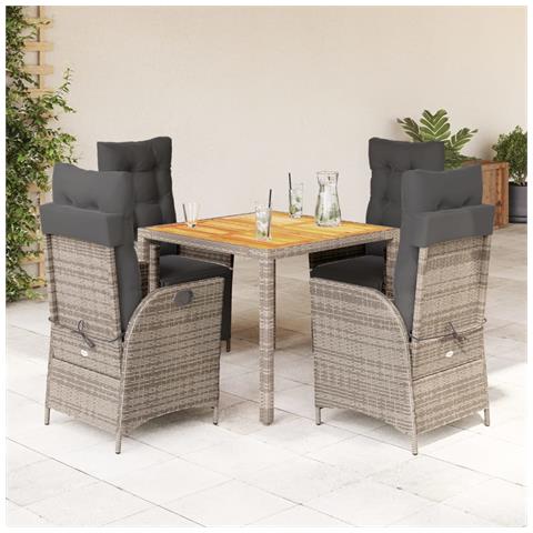 Set da Pranzo da Giardino 5 pz con Cuscini in Polyrattan Grigio - Foto 2