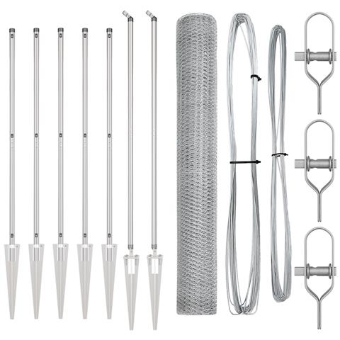 Recinzione Esagonale 1,4x10 m Acciaio Zincato, Pali per Recinzione con Picchetti 7 pcs Ø32 mm 160 cm Acciaio Zincato - Foto 1