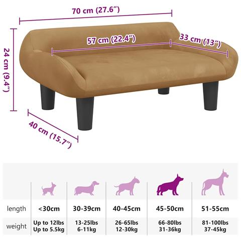 Lettino per Cani Marrone 70x40x24 cm in Velluto - Foto 7