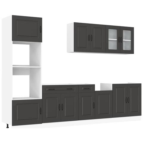 Set Mobili da Cucina 7 pz Kalmar Neri Legno Multistrato - Foto 1