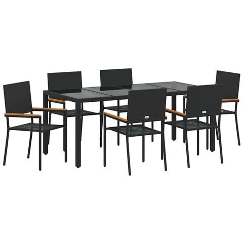 Set da Pranzo per Giardino 7 pcs Nero 190 x 90 x 75 cm - Foto 1