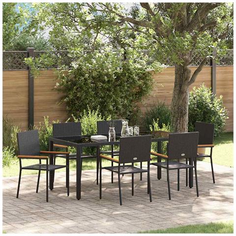 Set da Pranzo per Giardino 7 pcs Nero 190 x 90 x 75 cm - Foto 2