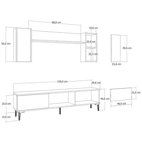 Vibra Set Porta Tv Con Mensole A Muro E Camino A Led 150 Cm Grigio Antracite - Foto 5