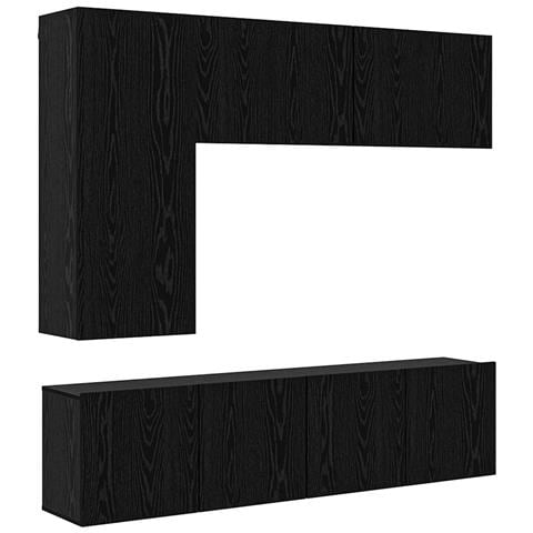 Unità TV da Parete 5 pcs Rovere Nero Legno multistrato - Foto 1