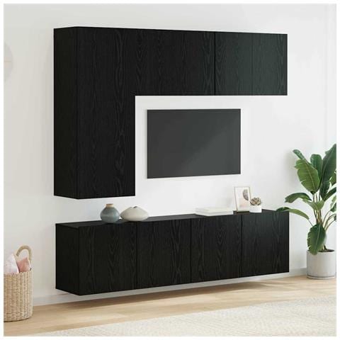 Unità TV da Parete 5 pcs Rovere Nero Legno multistrato - Foto 2