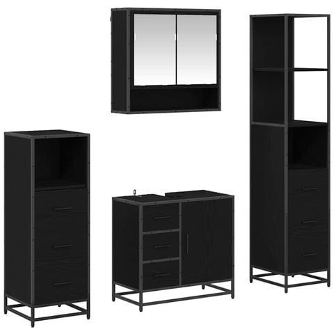 Set di mobili per il bagno 4 pcs Rovere Nero Legno multistrato - Foto 1