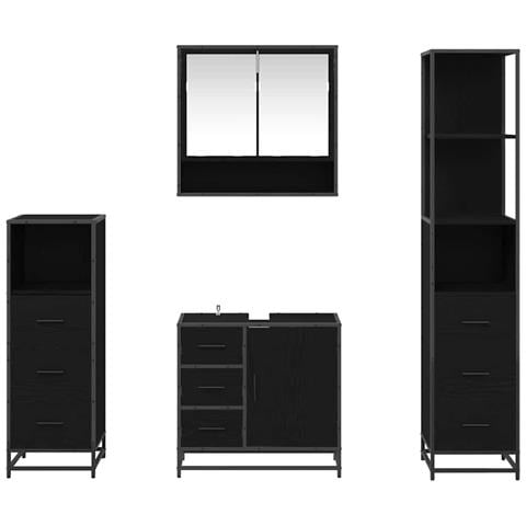 Set di mobili per il bagno 4 pcs Rovere Nero Legno multistrato - Foto 9