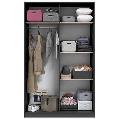 Armadio Camera Da Letto Fiora - Guardaroba 2 Ante 4 Ripiani, 120x200h Cm Nero Antracite - Foto 2