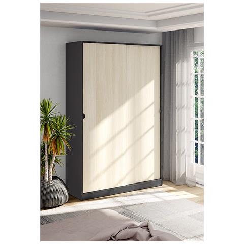 Armadio Camera Da Letto Fiora - Guardaroba 2 Ante 4 Ripiani, 120x200h Cm Nero Antracite - Foto 8