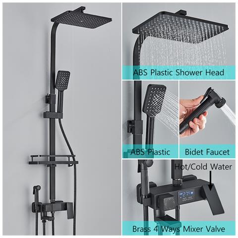Colonna doccia, Blackswan, Tipo M115, modello nero con display digitale, bocca e doccetta bidet, misura 116 cm - Foto 2