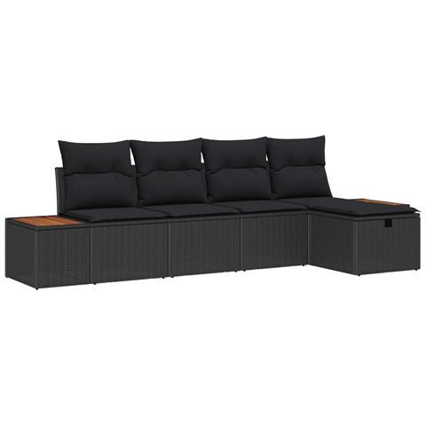 Set Divano da Giardino con cuscino 5 pcs Nero Poly Rattan - Foto 1