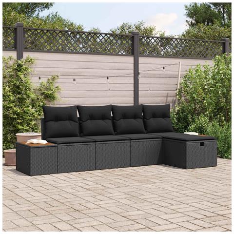 Set Divano da Giardino con cuscino 5 pcs Nero Poly Rattan - Foto 2