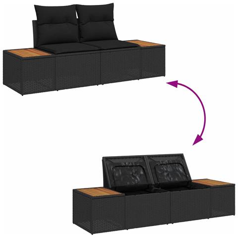 Set Divano da Giardino con cuscino 5 pcs Nero Poly Rattan - Foto 9