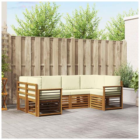 Set divani 6 pcs Naturale e Crema Legno di Acacia Massello - Foto 2