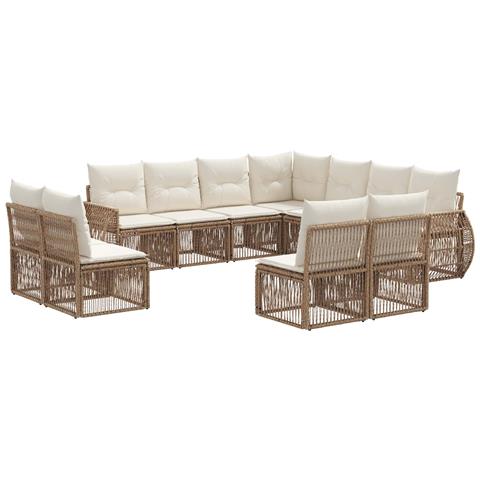 Set Divano da Giardino 11 pcs Beige e Bianco Crema polyrattan - Foto 1