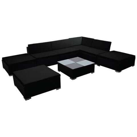 Set Mobili da Giardino con Cuscini 8 pz in Polyrattan Nero - Foto 1