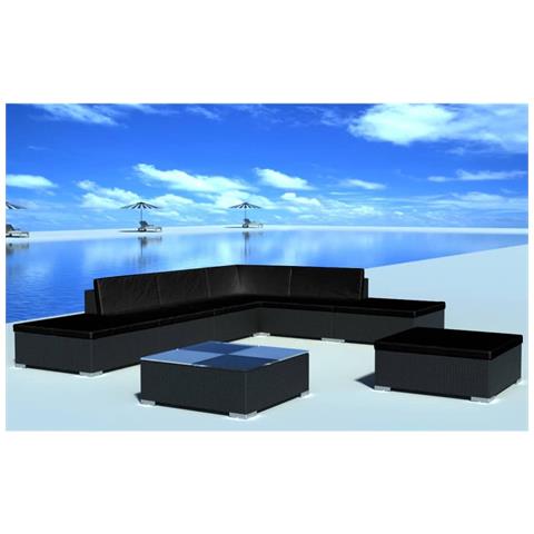 Set Mobili da Giardino con Cuscini 8 pz in Polyrattan Nero - Foto 2