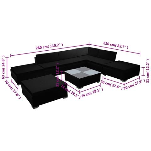 Set Mobili da Giardino con Cuscini 8 pz in Polyrattan Nero - Foto 6