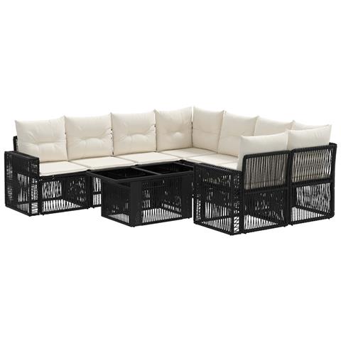 Set Divano da Giardino 9 pz Nero e Bianco Crema polyrattan - Foto 1