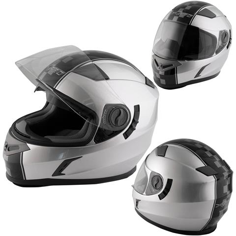Casco Integrale Moto Scooter Touring Visiera Interna Parasole Viaggio Argento L - Foto 1