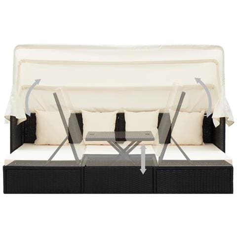 Lettino da Giardino con Tettuccio in Polyrattan Nero - Foto 2