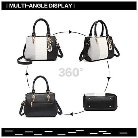 La Signorina Lulu Donne Top Progettista Sacchetto Della Maniglia Di Colore Di Modo Blocchi Borsa A Tracolla Con Perla E Stile Di Goccia Di Cristallo (6866 Nero) - Foto 2