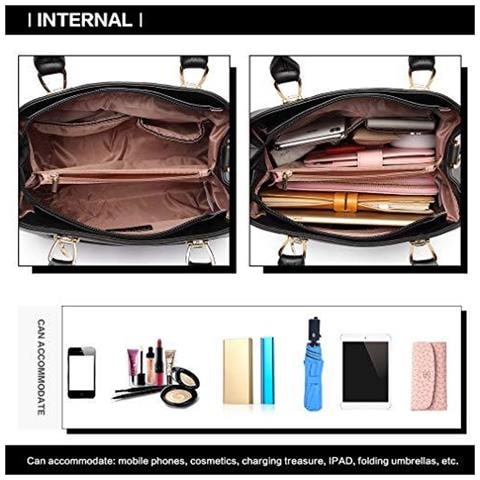 La Signorina Lulu Donne Top Progettista Sacchetto Della Maniglia Di Colore Di Modo Blocchi Borsa A Tracolla Con Perla E Stile Di Goccia Di Cristallo (6866 Nero) - Foto 4