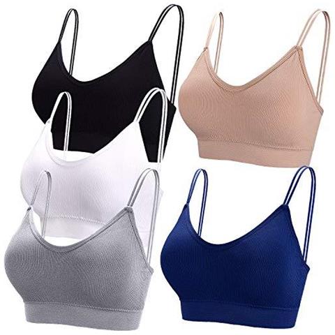 5 Pezzi Canotta Reggiseni Per Le Donne Con Scollo A V Canotta Bralettes Senza Saldatura Dormire Reggiseno Con Spalline E Rilievi Smontabili Per Le Donne Cirls. 5 Colori - Foto 1