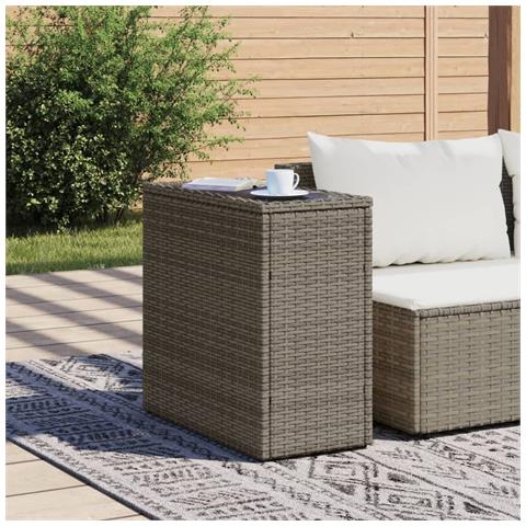 Tavolino Giardino Piano Vetro Grigio 58x27,5x55 Cm Polyrattan - Foto 3