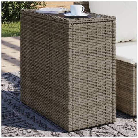 Tavolino Giardino Piano Vetro Grigio 58x27,5x55 Cm Polyrattan - Foto 1